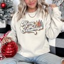 XL Sand Merry Christmas, Retro Trees Holiday Cheer Vintage Nordic Style Graphic Art Print Sweatshirt
