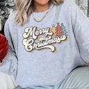 Small Heather Sport Gray Merry Christmas, Retro Trees Holiday Cheer Vintage Nordic Style Graphic Art Print Sweatshirt