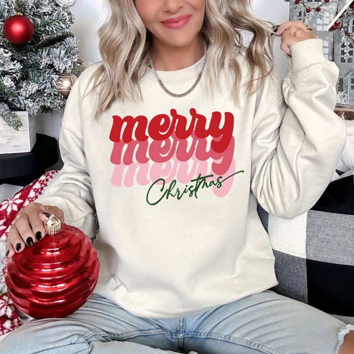 Merry Christmas Retro Text Vintage Style Holiday Message Hand Lettered Sweatshirt