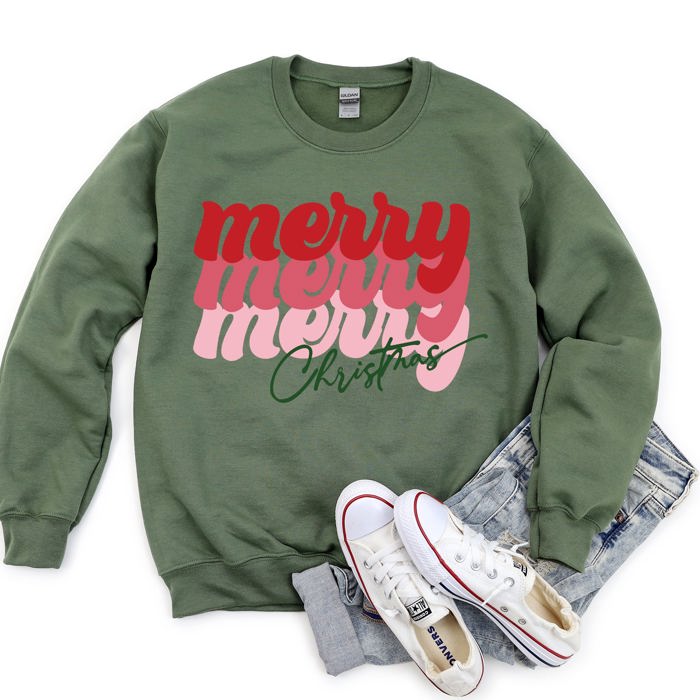 Merry Christmas Retro Text Vintage Style Holiday Message Hand Lettered Sweatshirt
