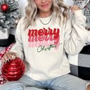Large Sand Merry Christmas Retro Text Vintage Style Holiday Message Hand Lettered Sweatshirt