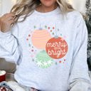 Large Ash Light Gray Merry And Bright Pastel Christmas Cozy Holiday Graphic Vintage Style Edition Sweatshirt