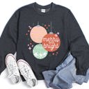 Large Dark Gray Heather Merry And Bright Pastel Christmas Cozy Holiday Graphic Vintage Style Edition Sweatshirt