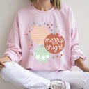 Small Light Pink Merry And Bright Pastel Christmas Cozy Holiday Graphic Vintage Style Edition Sweatshirt