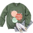 Large Military Green Merry And Bright Pastel Christmas Cozy Holiday Graphic Vintage Style Edition Sweatshirt
