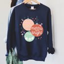 XL Navy Merry And Bright Pastel Christmas Cozy Holiday Graphic Vintage Style Edition Sweatshirt