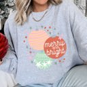 Large Heather Sport Gray Merry And Bright Pastel Christmas Cozy Holiday Graphic Vintage Style Edition Sweatshirt