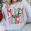  Merry And Bright Retro Text Christmas Cheer Cozy Holiday Print Seasonal Sweatshirt