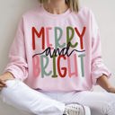 Medium Light Pink Merry And Bright Retro Text Christmas Cheer Cozy Holiday Print Seasonal Sweatshirt