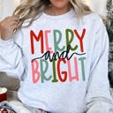 XL Heather Sport Gray Merry And Bright Retro Text Christmas Cheer Cozy Holiday Print Seasonal Sweatshirt