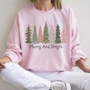 Medium Light Pink Merry And Bright Christmas Trees Festive Winter Forest Ornament Pattern With Lights Sweatshirt