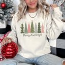 Large Sand Merry And Bright Christmas Trees Festive Winter Forest Ornament Pattern With Lights Sweatshirt