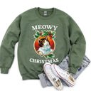 Medium Military Green Premium Meowy Christmas Retro Cat Festive Feline Nostalgia Holiday Design Sweatshirt