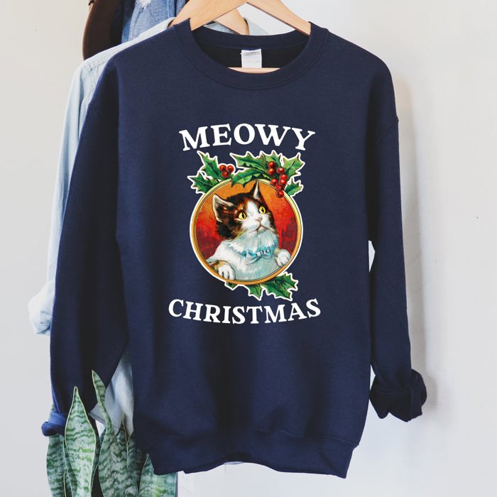 Premium Meowy Christmas Retro Cat Festive Feline Nostalgia Holiday Design Sweatshirt