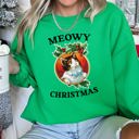 Small Irish Bright Green Meowy Christmas Retro Cat Illustration With Whimsical Holiday Charm For Festive Cozy Nights Sweatshirt