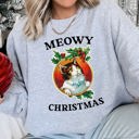 Small Heather Sport Gray Meowy Christmas Retro Cat Illustration With Whimsical Holiday Charm For Festive Cozy Nights Sweatshirt