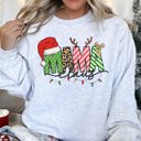Large Ash Light Gray Mama Claus Santa Plaid Leopard Print Christmas Holiday Cheer Collection Sweatshirt