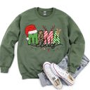 Large Military Green Mama Claus Santa Plaid Leopard Print Christmas Holiday Cheer Collection Sweatshirt