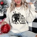 Medium Sand Krampus Naughty Santa Christmas Holiday Mischief Graphic Design For Festive Winter Nights Sweatshirt