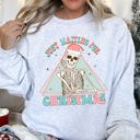 Large Ash Light Gray Just Waiting For Christmas, Skeleton Illustration Graphic Limited Edition Sweatshirt