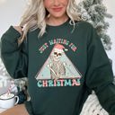 Medium Forest Green Just Waiting For Christmas, Skeleton Illustration Graphic Limited Edition Sweatshirt