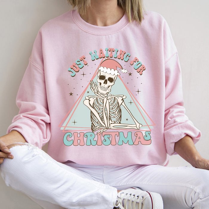 Just Waiting For Christmas, Skeleton Illustration Graphic Limited Edition Sweatshirt