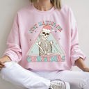 Medium Light Pink Just Waiting For Christmas, Skeleton Illustration Graphic Limited Edition Sweatshirt