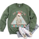 Small Military Green Just Waiting For Christmas, Skeleton Illustration Graphic Limited Edition Sweatshirt