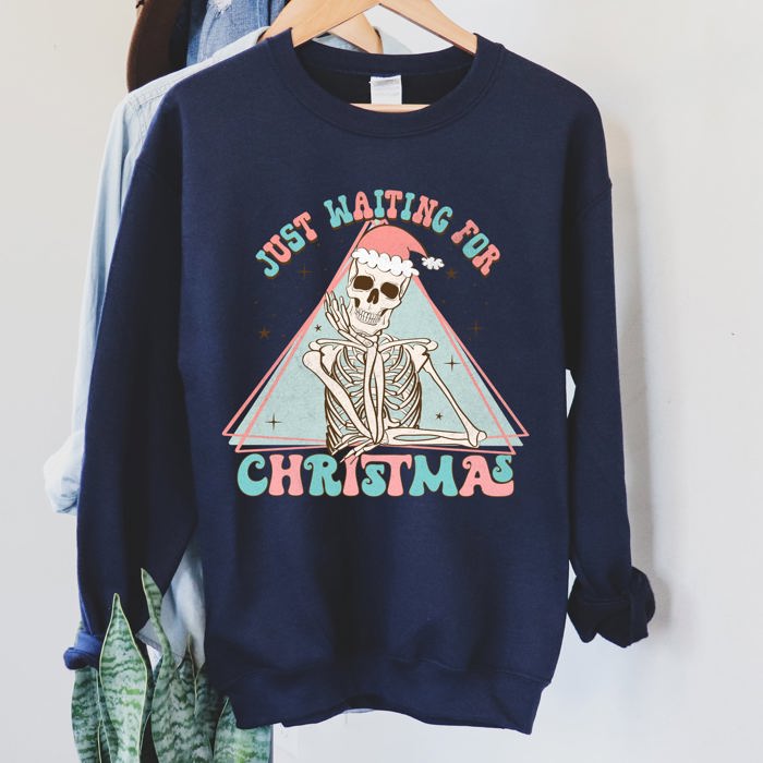 Just Waiting For Christmas, Skeleton Illustration Graphic Limited Edition Sweatshirt