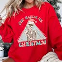 Medium Red Just Waiting For Christmas, Skeleton Illustration Graphic Limited Edition Sweatshirt