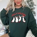 Large Forest Green Jolly Holiday Penguins Christmas Cozy Winter Scene Festive Graphic Premium Sweatshirt