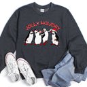 Large Dark Gray Heather Jolly Holiday Penguins Christmas Cozy Winter Scene Festive Graphic Premium Sweatshirt