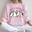 Medium Light Pink Jolly Holiday Penguins Christmas Cozy Winter Scene Festive Graphic Premium Sweatshirt