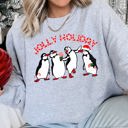 Medium Heather Sport Gray Jolly Holiday Penguins Christmas Cozy Winter Scene Festive Graphic Premium Sweatshirt