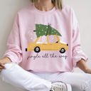 Large Light Pink Jingle All The Way Retro Car Christmas Holiday Vintage Auto Lane Graphic Sweatshirt