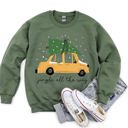 Large Military Green Jingle All The Way Retro Car Christmas Holiday Vintage Auto Lane Graphic Sweatshirt