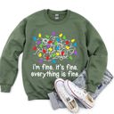 Small Military Green I'm Fine, It's Fine, Everything Is Fine Christmas Sweatshirt With Festive Quote And Cozy Comfort