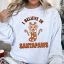 Small Ash Light Gray I Believe In Santa, Dog Lover Christmas Cozy Fleece Festive Message Holiday Favorite Sweatshirt