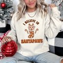 XL Sand I Believe In Santa, Dog Lover Christmas Cozy Fleece Festive Message Holiday Favorite Sweatshirt