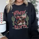 Small Black Howdy Santa, Reindeer Cowboy Rodeo Christmas Western Holiday Graphic Seasonal Sweatshirt