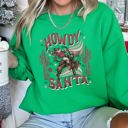 Medium Irish Bright Green Howdy Santa, Reindeer Cowboy Rodeo Christmas Western Holiday Graphic Seasonal Sweatshirt
