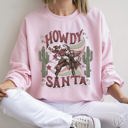 Small Light Pink Howdy Santa, Reindeer Cowboy Rodeo Christmas Western Holiday Graphic Seasonal Sweatshirt