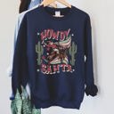 Small Navy Howdy Santa, Reindeer Cowboy Rodeo Christmas Western Holiday Graphic Seasonal Sweatshirt