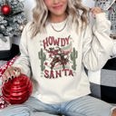 Small Sand Howdy Santa, Reindeer Cowboy Rodeo Christmas Western Holiday Graphic Seasonal Sweatshirt