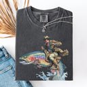 Medium Pepper Dark Gray Cowboy Riding Rainbow Trout Rodeo Club Western Adventure Edition Comfort Colors Tee