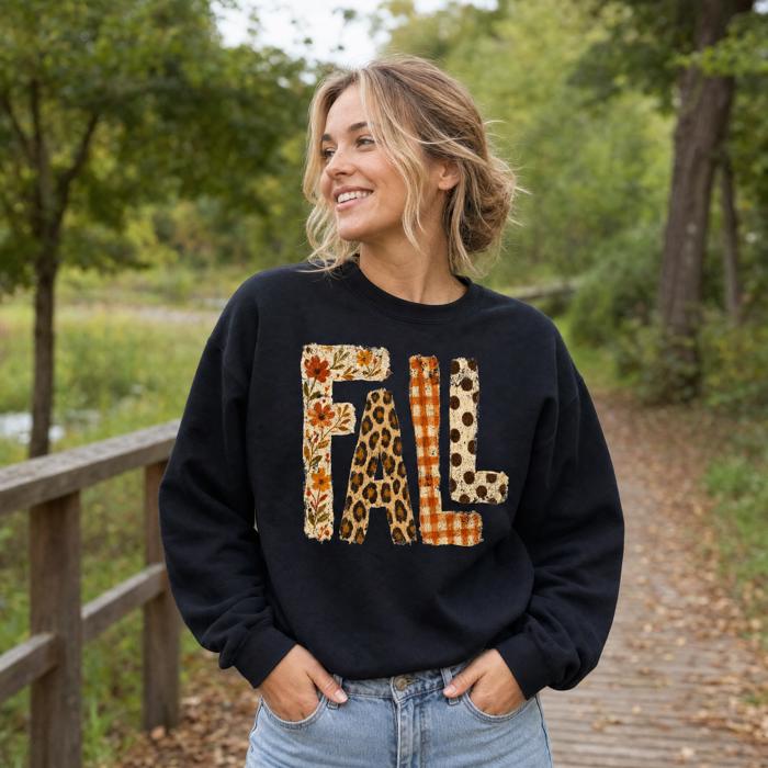 Fall Pattern Letters, Autumn Floral, Leopard Plaid, Polka Dot, Harvest Season Sweatshirt