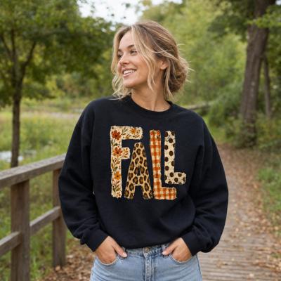 Fall Pattern Letters, Autumn Floral, Leopard Plaid, Polka Dot, Harvest Season Sweatshirt