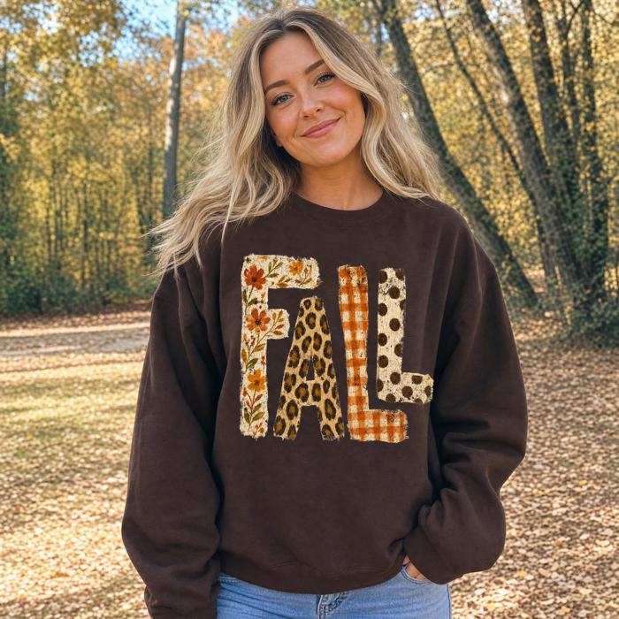 Fall Pattern Letters, Autumn Floral, Leopard Plaid, Polka Dot, Harvest Season Sweatshirt