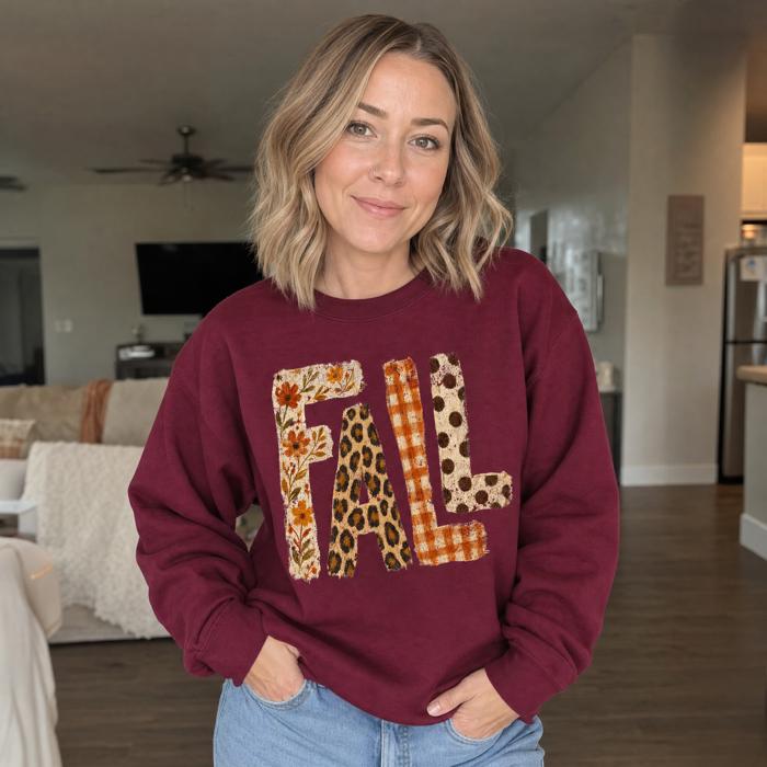 Fall Pattern Letters, Autumn Floral, Leopard Plaid, Polka Dot, Harvest Season Sweatshirt
