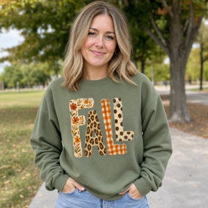 Fall Pattern Letters, Autumn Floral, Leopard Plaid, Polka Dot, Harvest Season Sweatshirt